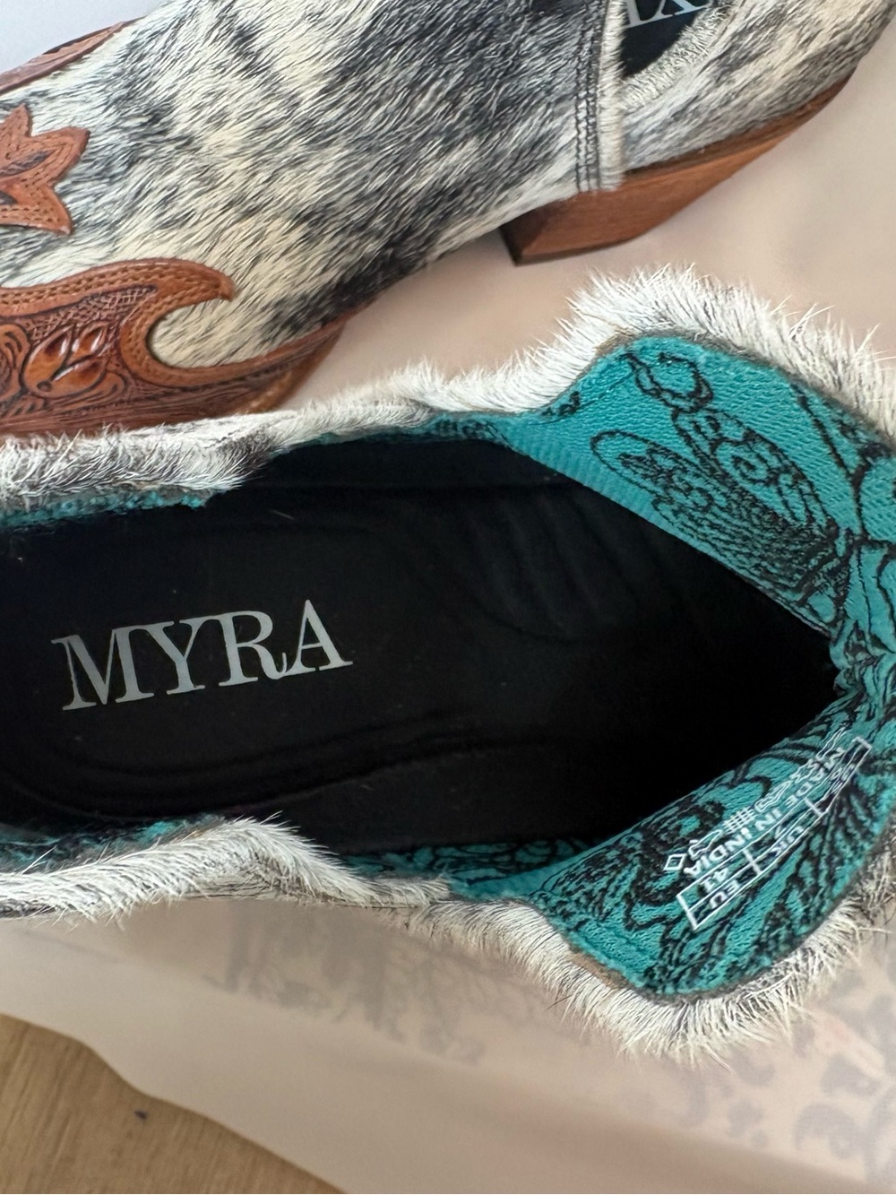 Myra Bag Black & White Hair-On-Hide Western Ankle Boots - Picture 3 of 5
